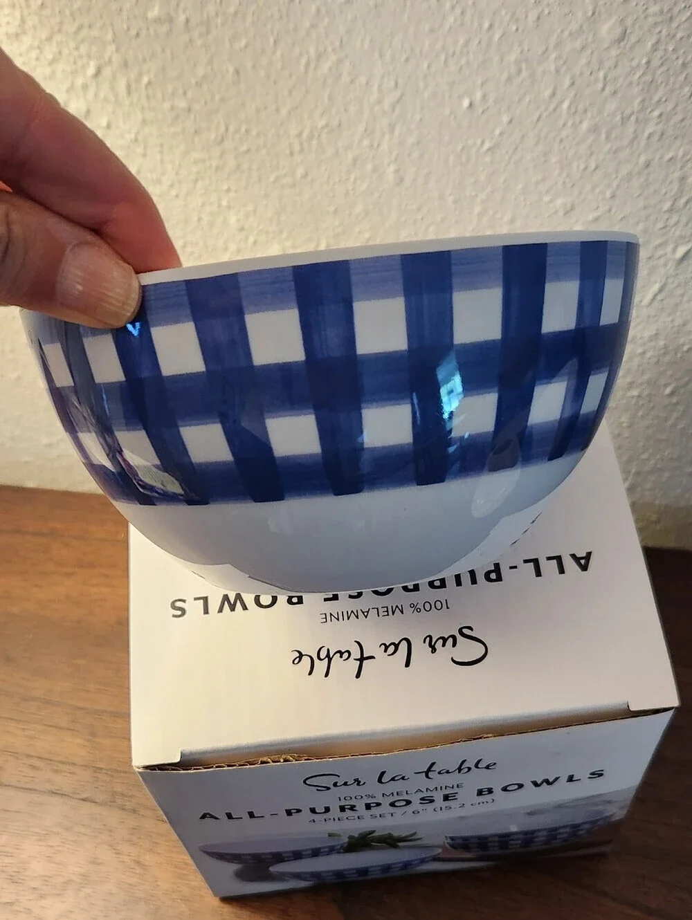 Sur La Table Blue Gingham Melamine Serving Bowl